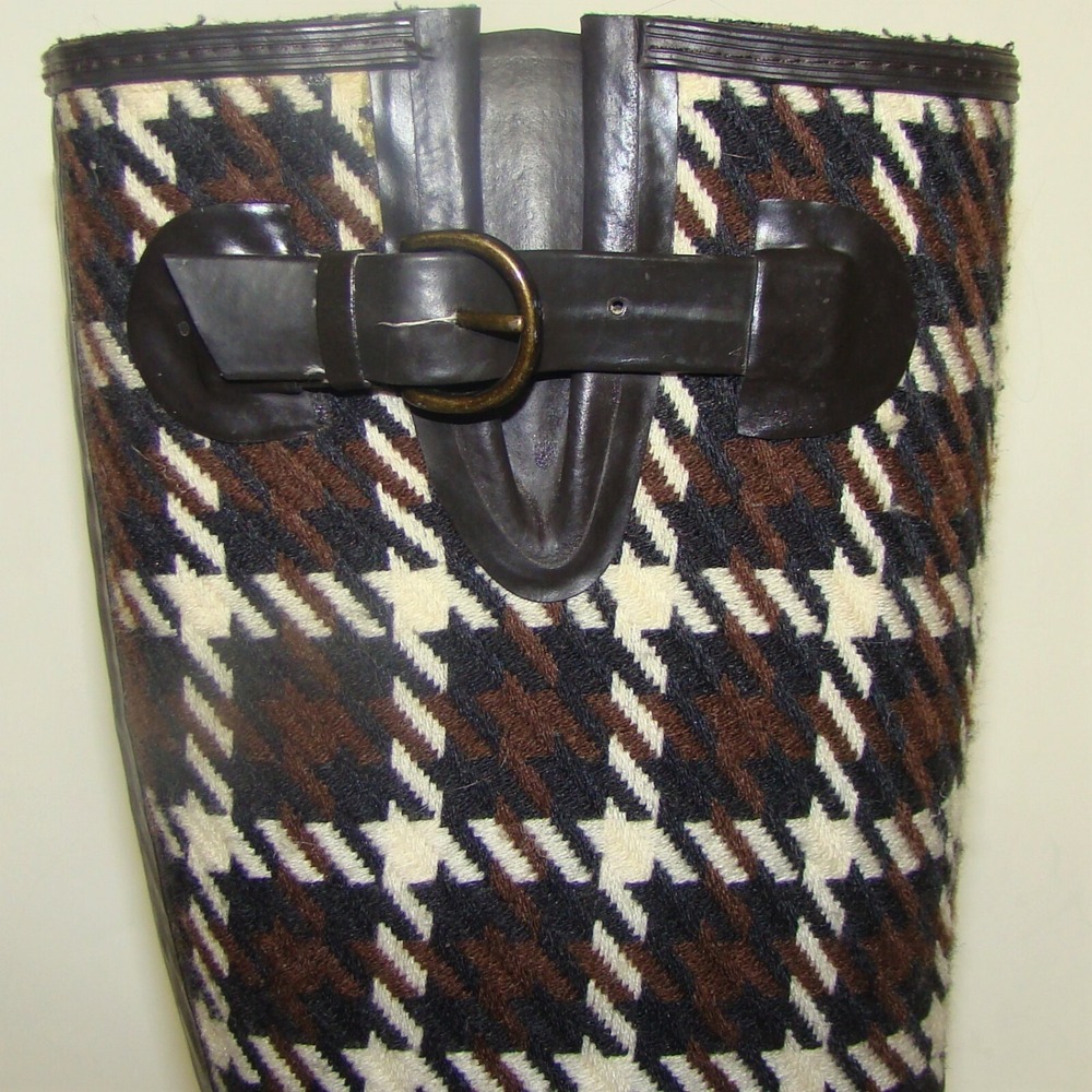 BANANA REPUBLIC BRIDGEWATER WOMENS BROWN HOUNDSTOOTH RAIN BOOTS SIZE 8   C133 - Picture 5 of 12